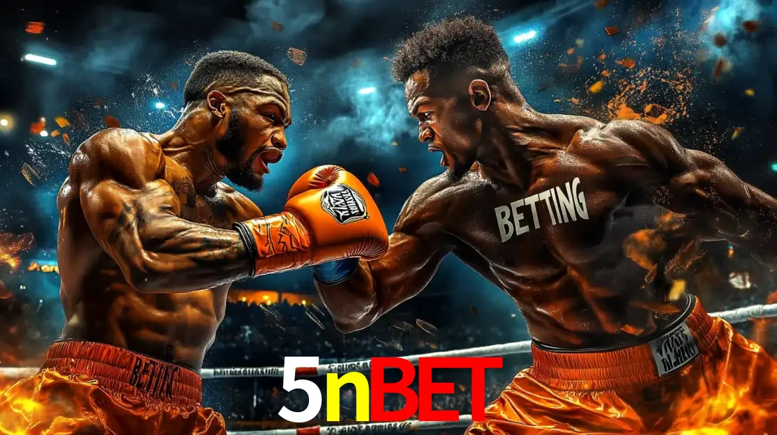 Dois boxeadores em uma luta intensa e explosiva, representando a adrenalina e as oportunidades de apostas em esportes de combate disponíveis na plataforma 5nbet.