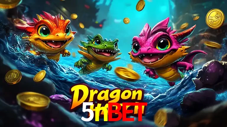 Arte promocional do jogo Dragon Hatch com três adoráveis dragões bebês nadando entre moedas de ouro, um dos slots mais divertidos para jogar no cassino 5nbet.